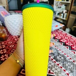 Starbucks Vibrant Yellow Tumbler with Green Lid